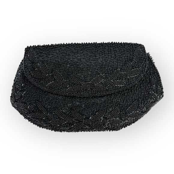 Vintage Michel Swiss Evening Purse Beaded Small Black Clutch Purse Snap Closure - Picture 1 of 11